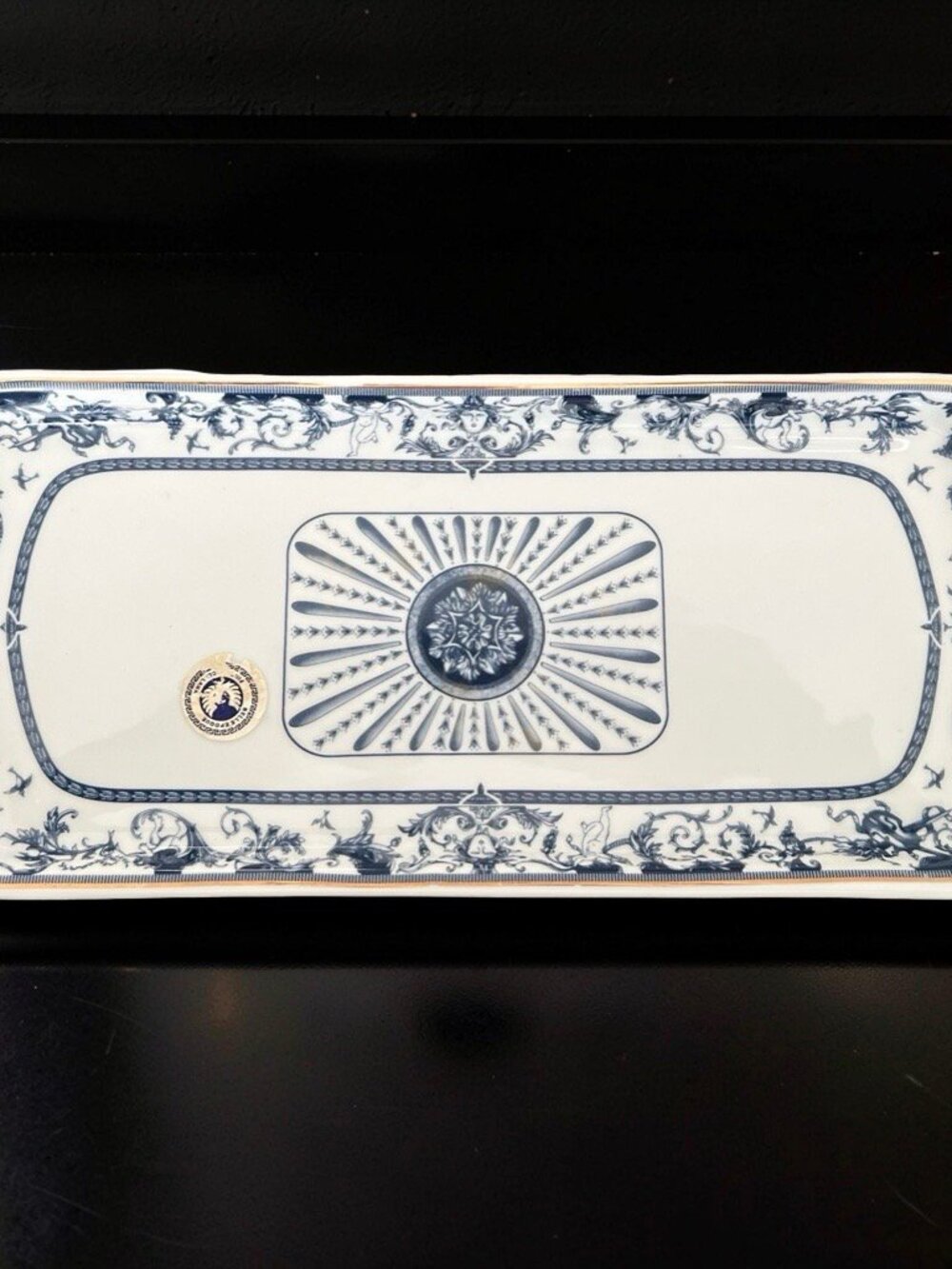 Belle Époque Fine Porcellana Blue White Gold Serving Platter / Dish / Plate